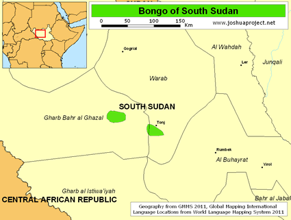 Map of Bongo in South Sudan