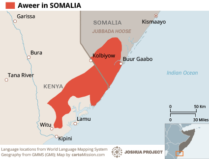 Map of Aweer in Somalia