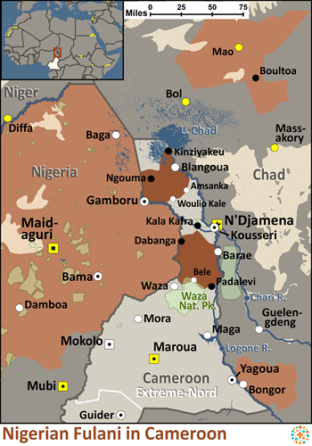 Map of Fulani, Nigerian in Cameroon
