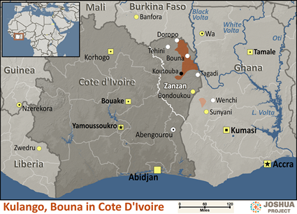 Map of Kulango, Bouna in Côte d'Ivoire