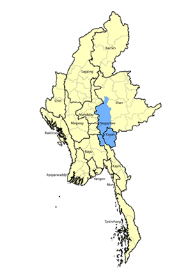 Map of Kayaw in Myanmar (Burma)