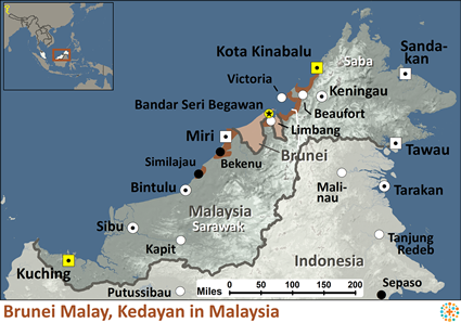 Map of Brunei Malay, Kedayan in Malaysia