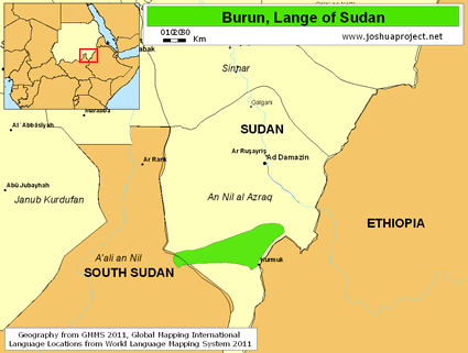 Map of Burun, Lange in Sudan