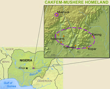 Map of Cakfem-Mushere in Nigeria