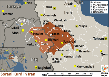 Map of Kurd, Sorani in Iran
