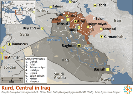 Map of Kurd, Sorani in Iraq