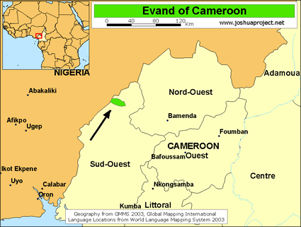 Map of Evand in Cameroon