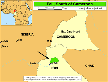 Map of Fali, South in Cameroon