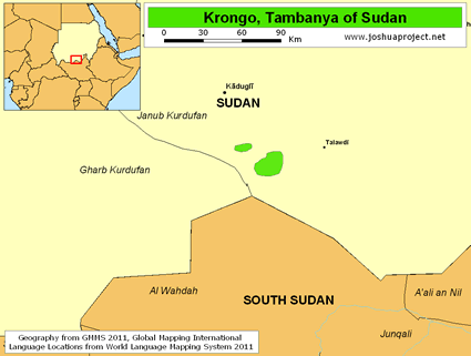 Map of Krongo, Tabanya in Sudan