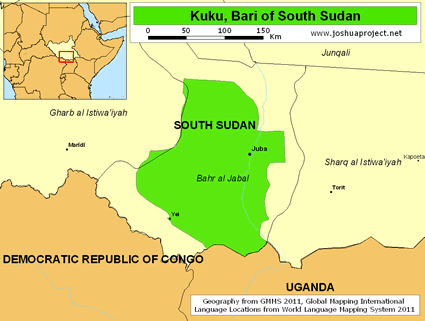 Map of Kuku, Bari in South Sudan