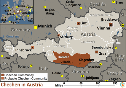Map of Chechen in Austria