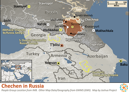 Map of Chechen, Nohchi in Russia
