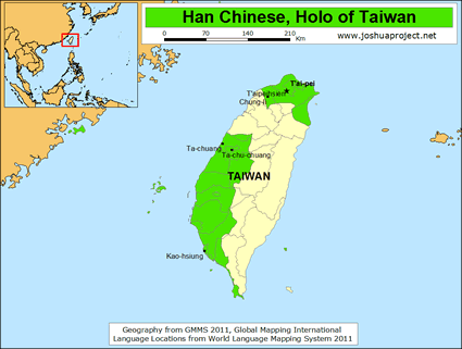 Map of Han Chinese, Min Nan in Taiwan