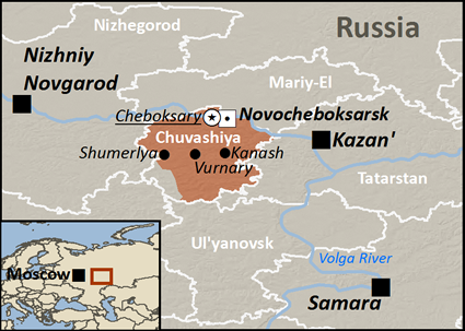 Map of Chuvash, Bolgar in Russia