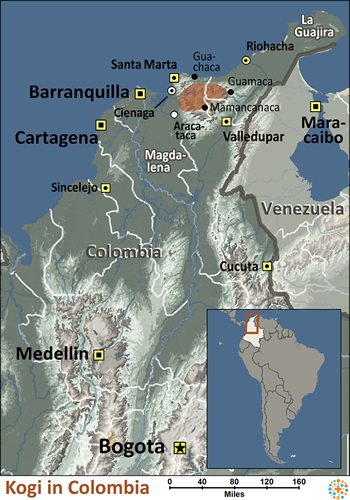 Map of Kogi in Colombia