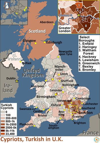 Map of Cypriots, Turkish in United Kingdom