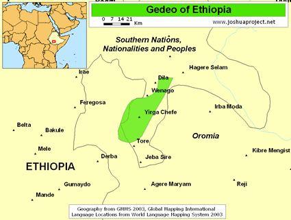 Map of Gedeo in Ethiopia