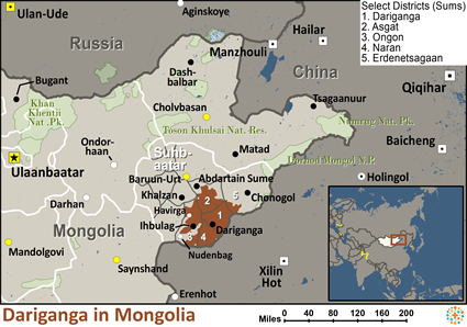 Map of Dariganga in Mongolia