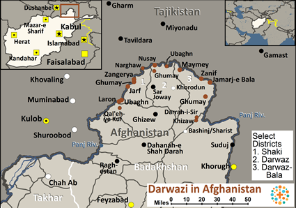 Map of Darwazi, Badakhshani in Afghanistan
