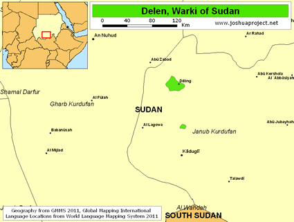 Map of Delen, Warki in Sudan