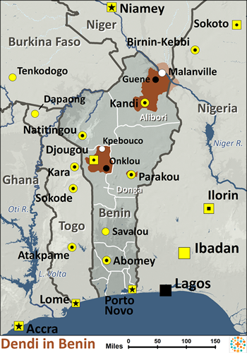 Map of Dendi, Dandawa in Benin