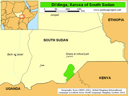 Map of Di'dinga, Xaroxa in South Sudan