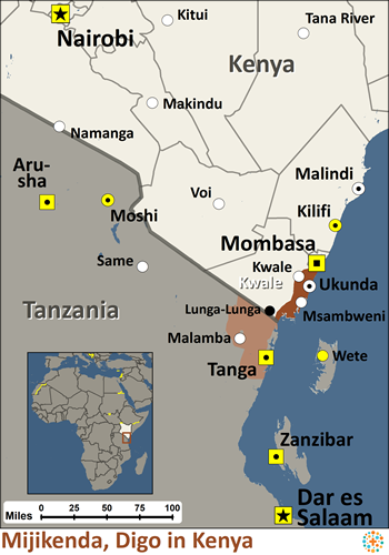 Map of Mijikenda, Digo in Kenya