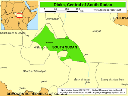 Map of Dinka, Central in South Sudan