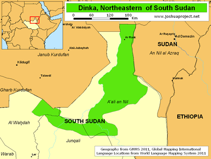 Map of Dinka, Northeastern  in South Sudan