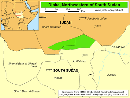 Map of Dinka, Northwestern in South Sudan