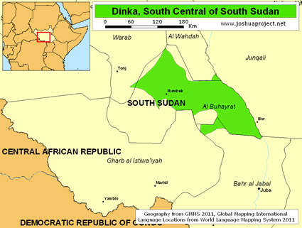 Map of Dinka, South Central in South Sudan
