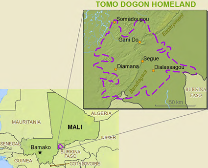 Map of Dogon, Tomo Kan in Burkina Faso