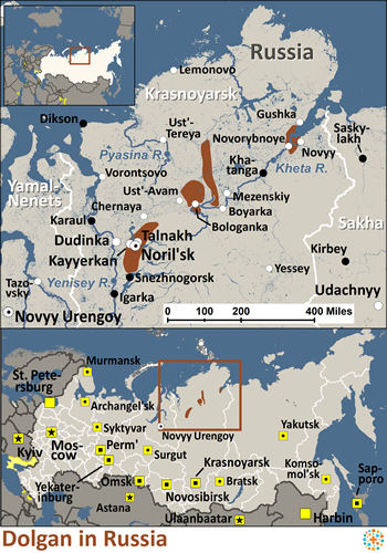 Map of Dolgan in Russia