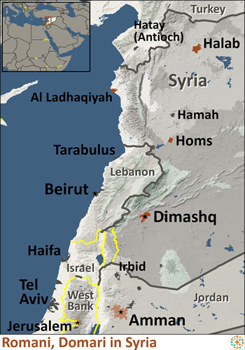 Map of Romani, Domari in Syria