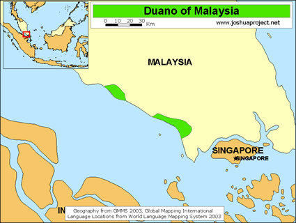 Map of Duano, Orang Kuala in Malaysia