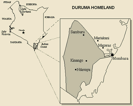 Map of Mijikenda, Duruma in Kenya