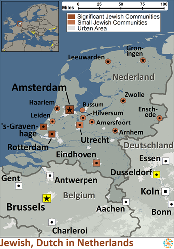 Map of Jewish, Dutch in Netherlands
