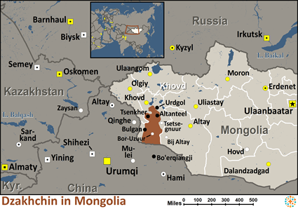 Map of Dzakhchin, Zahchin in Mongolia