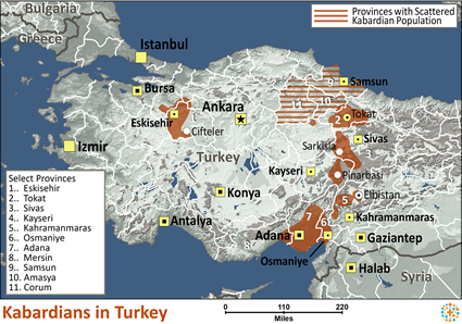Map of Kabardian in Türkiye (Turkey)