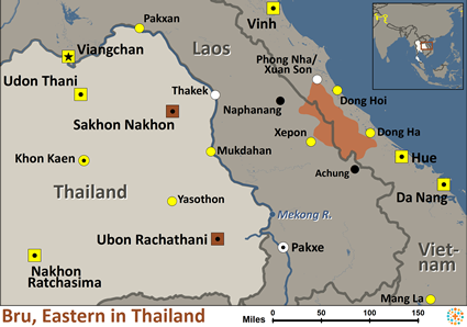 Map of Bru, Eastern in Thailand