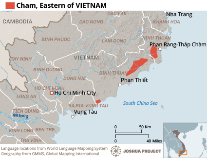 Map of Cham, Eastern in Vietnam