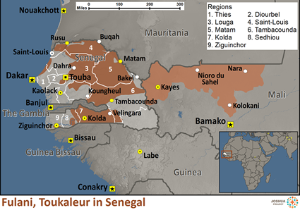 Map of Fulani, Toukaleur in Senegal