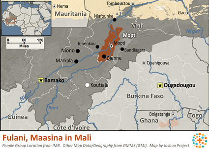 Map of Fulani, Maasina in Mali