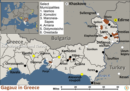 Map of Gagauz in Greece
