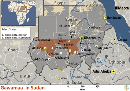 Map of Gawamaa in Sudan