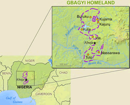 Map of Gbagyi in Nigeria