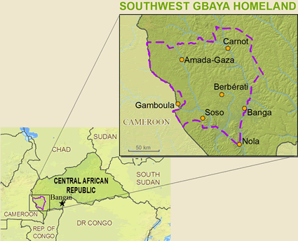 Map of Gbaya, Southwest in Central African Republic