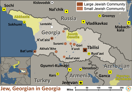 Map of Jewish, Georgian in Georgia
