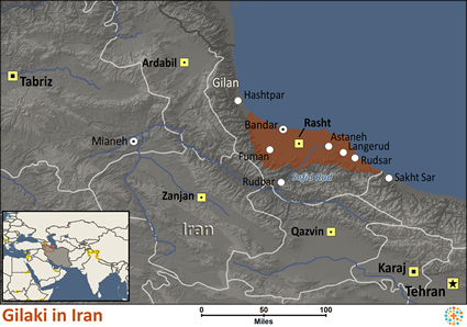 Map of Gilaki, Gilani in Iran