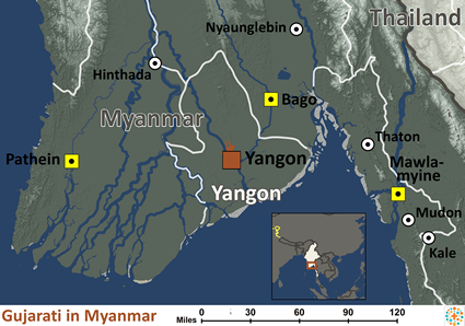 Map of Gujarati in Myanmar (Burma)